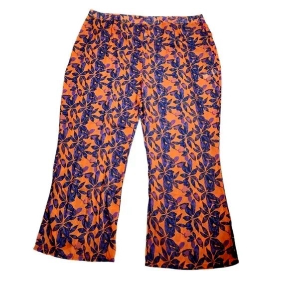 1111 NWT PrettyLittleThing Colorful Orange Print Beach Flares - Size 16 - Picture 1 of 12